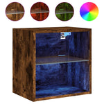 ZNTS Bedside Cabinets with LED Lights Wall-mounted 2 pcs Smoked Oak 837073