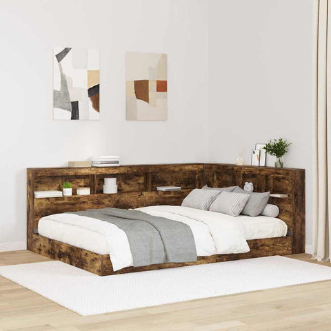 Storage Headboard with Shelf Smoked oak 135 cm Engineered wood 3335553