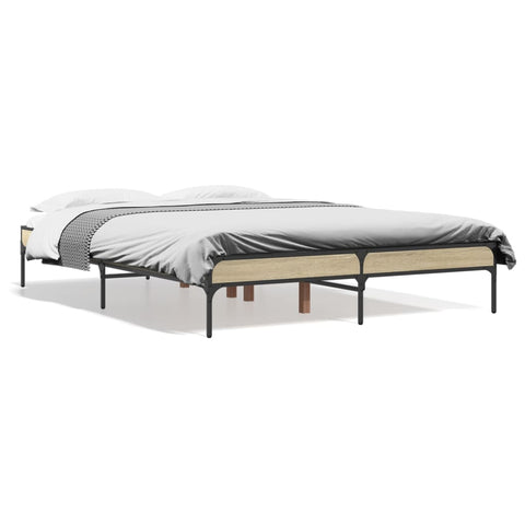 ZNTS Bed Frame Sonoma Oak 135x190 cm Double Engineered Wood and Metal 845042