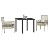 Garden Dining Set with Cushion 3 pcs Light Grey Poly Rattan 3379898
