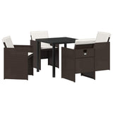 Garden Dining Set with Cushion Folding 5 pcs Brown Poly rattan 3379952