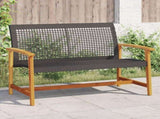 Garden Bench Black 112 cm Poly Rattan and Acacia Wood 367598