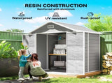 6 x 5ft Garden Shed, Plastic Shed with Floor, Window, Lockable Doors and Vents, Wood Effect Resin T3398P377571