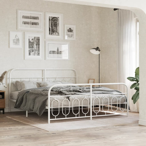 Metal Bed Frame without Mattress with Footboard White 183x213cm 377189