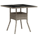 Garden Table with Glass Top Light Grey 80x80x75 cm Poly Rattan 368131