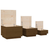 Storage Boxes with Lids 3 pcs Honey Brown Solid Wood Pine 818248