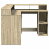 Desk with LED Lights Sonoma Oak 130x130x91 cm Engineered Wood 3309449