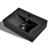 141933 Ceramic Bathroom Sink Basin Faucet/Overflow Hole Black Rectangular