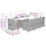 9 Piece Garden Dining Set with Cushions Grey Poly Rattan 3212271