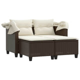 Garden Sofa 2-Seater with Canopy and Stools Brown Poly Rattan 365782