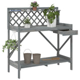 Potting Bench with Trellis Grey Solid Wood Fir 368430