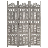 Hand carved 3-Panel Room Divider Grey 120x165 cm Solid Mango Wood 285321