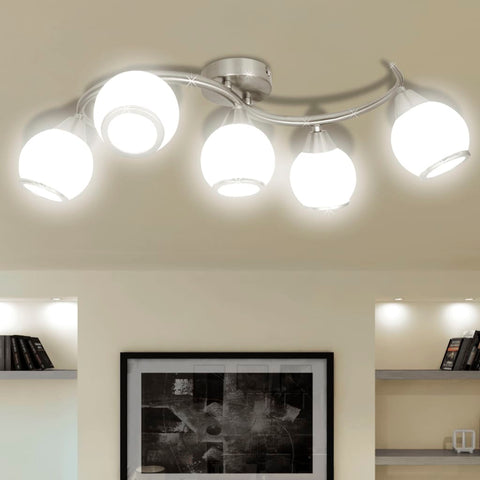Ceiling Lamp with Glass Shades on Waving Rail for 5 E14 Bulb 240987