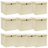 Storage Boxes with Lid 10 pcs Cream 32x32x32 cm Fabric 288360
