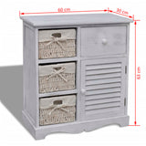 ZNTS Wooden Cabinet 3 Left Weaving Baskets White 240794