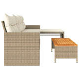 Garden Sofa with Table and Cushions L-Shaped Beige Poly Rattan 365583