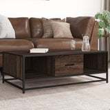 ZNTS Coffee Table Brown Oak 100x57x35 cm Engineered Wood and Metal 848763