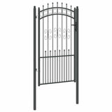 Fence Gate with Spear Top with Lock Grey 103 x 175 cm Steel 42009041