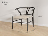 Set of Two Weave Dining Chairs with Y-Shaped Backrest Hemp Seat - Black/Beige T3398P377923