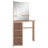 Corner Dressing Table with LED Oak 111x54x141.5 cm 326533