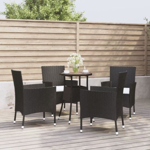 ZNTS 5 Piece Garden Bistro Set with Cushions Black Poly Rattan 3187437