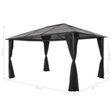 Gazebo with Curtain Aluminium 4x3x2.6 m Black 44642