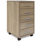 ZNTS Office Drawer Unit with Castors 5 Drawers Oak 243063