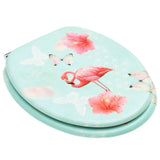 ZNTS WC Toilet Seats with Lid 2 pcs MDF Flamingo Design 3056405