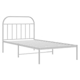Bed Frame White Powder-Coated Steel Single Sturdy Bed Frame 353678