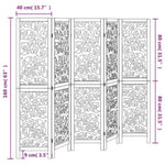 ZNTS Room Divider 5 Panels White Solid Wood Paulownia 358741