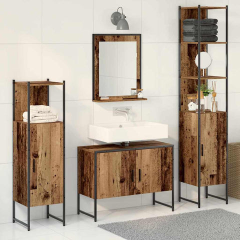 Bathroom Furniture Set with Door 4 pcs Brown 33 x 33 x 185.5 cm 3334402