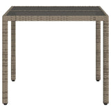 Garden Table with Glass Top Grey 90x90x75 cm Poly Rattan 365526
