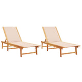 Sun Loungers 2 pcs Cream Solid Wood Acacia and Textilene 3279248