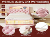 3ft Single Upholstered Velvet Bed Frame, LED Bed Frame with Charging Station & Diamond Tufted N652P399022P