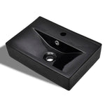 Ceramic Bathroom Sink Basin Faucet/Overflow Hole Black Rectangular 141933