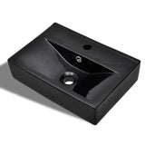 Ceramic Bathroom Sink Basin Faucet/Overflow Hole Black Rectangular 141933