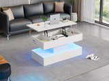 Modern Coffee Table with LED Lighting and Hidden Storage Space - Side Table with Hydraulic Lift, N605P417277W