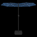 Double-Head Garden Parasol with LEDs Azure Blue 316x145 cm 362976