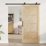 Sliding Door Natural and Black 93 x 202 cm Solid Pine Wood 3333346