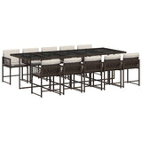 11 Piece Garden Dining Set with Cushions Brown Poly Rattan 3211473
