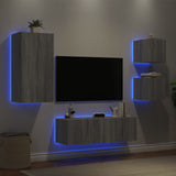 ZNTS 4 Piece TV Wall Cabinets with LED Lights Grey Sonoma 3216886