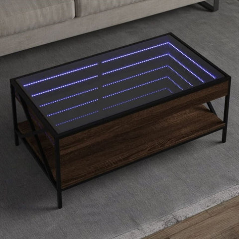 ZNTS Coffee Table with Infinity LED Brown Oak 90x50x38 cm 847711