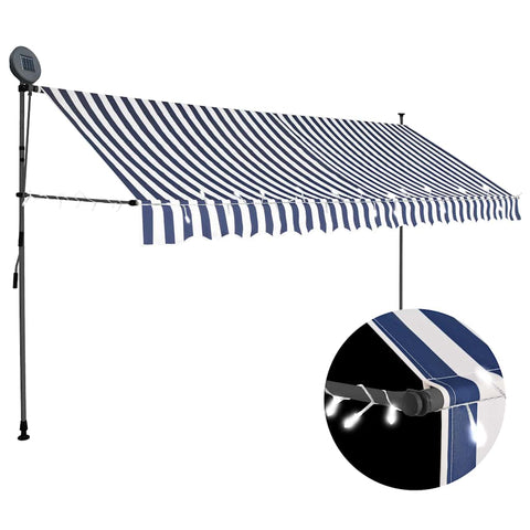 Manual Retractable Awning with LED 400 cm Blue and White 145847