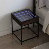 Bedside Table with Infinity LED Brown Oak 40x40x51 cm 3284095