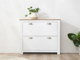 2 Drawer Shoe Cabinet Modern Narrow Shoe Cupboard Hallway Wooden Storage Organiser with Flip Doors T3398P344839