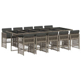 11 Piece Garden Dining Set with Cushions Grey Poly Rattan 3210932