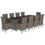 ZNTS 11 Piece Garden Dining Set with Cushions Grey Poly Rattan 3277567