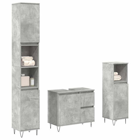 ZNTS 3 Piece Bathroom Furniture Set Concrete Grey Engineered Wood 3324956