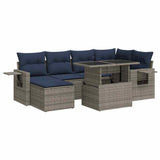 7 Piece Garden Sofa Set with Cushions Grey Poly Rattan Acacia 3326512