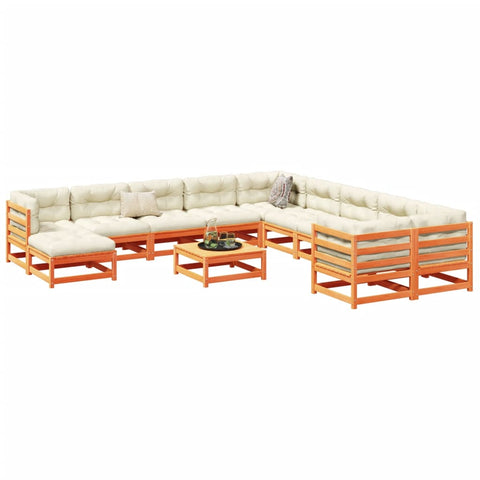 ZNTS 12 Piece Garden Sofa Set Wax Brown Solid Wood Pine 3299652